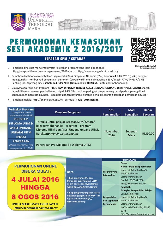 Permohonan UiTM 2016/2017 Sesi Akademik 2 Online - IDEA 